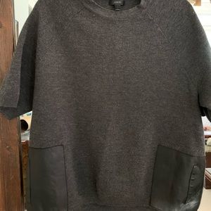 J. Crew Merino wool short sleeve sweater w leather pockets